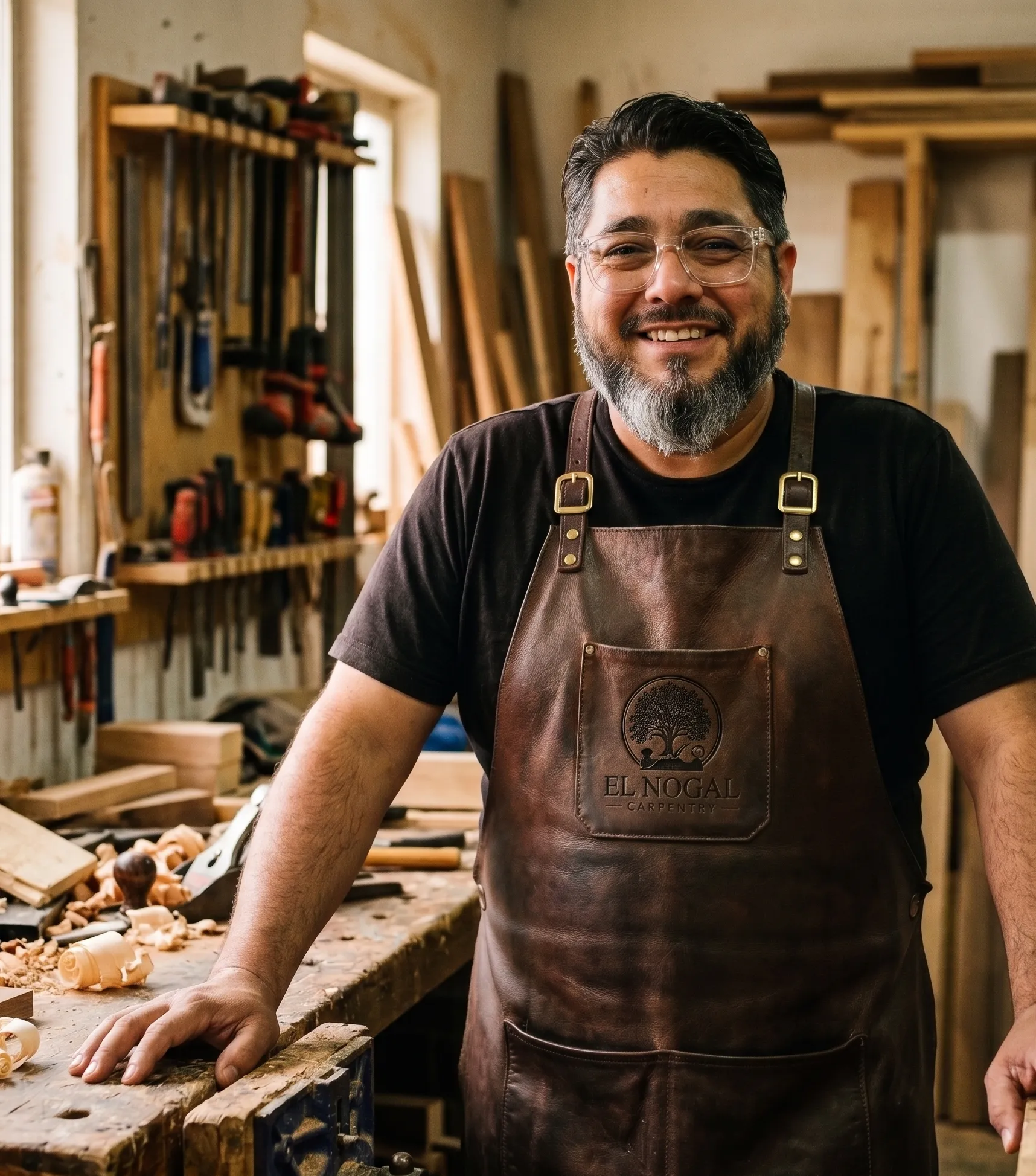 Giovani Ortega en el banco de trabajo del taller